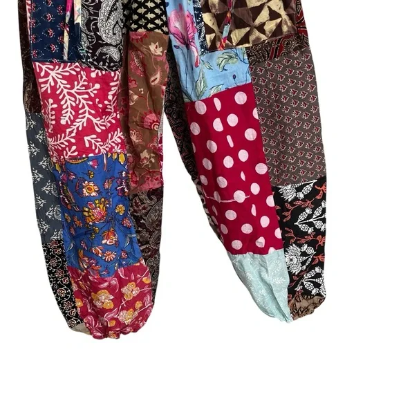 Patchwork Multicolor Joggers Style Pants One Size Boho Hippie Smoked Harem - Picture 4 of 11